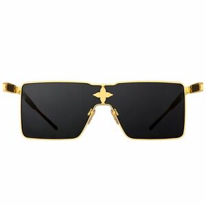 Louis Vuitton Cyclone Metal Sunglasses Z1700U Gold Black Shield LV Logo Unisex”